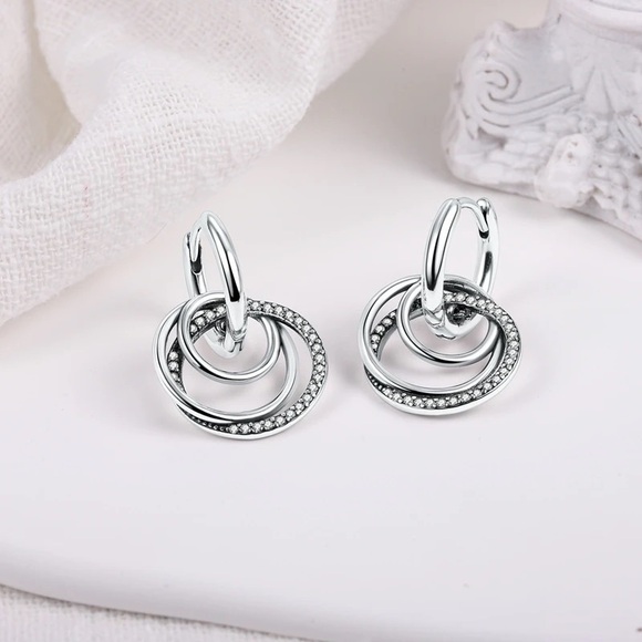 Pandora NEW Round Cut Micro Prongs Hinges Loopy Hoops Earrings - Picture 6 of 16